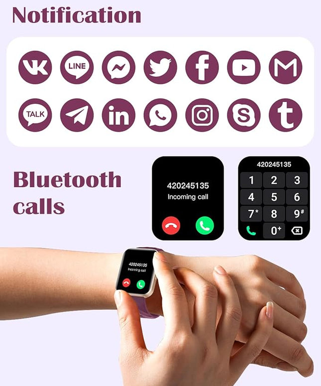 RUIMEN Smart Watches for Women Men (Answer/Make Calls) Compatible with iPhone/Android Phones, 1.85" HD Screen Fitness Tracker Heart Rate Monitor 100+ Sports Tracker Watch Waterproof (Purple)