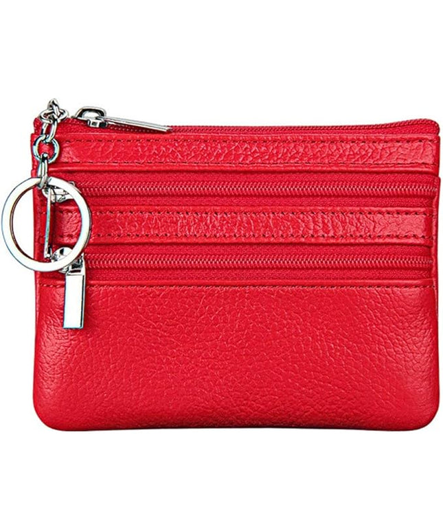 Women's Genuine Leather Coin Purse Mini Pouch Change Wallet with Keychain