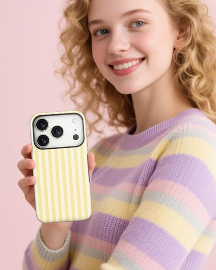Magnetic for iPhone 17 Pro Max Case Cute Stripes Phone Case, Shockproof Slim TPU and Hard PC Protective Phone Cover Compatible with MagSafe Designed for Women Girls, Pink and White