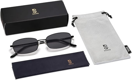 SOJOS Small Trendy Rectangle Sunglasses Womens Mens, Retro 80s 90s Y2k Chic Narrow Thin Skinny Sunnies SJ1187