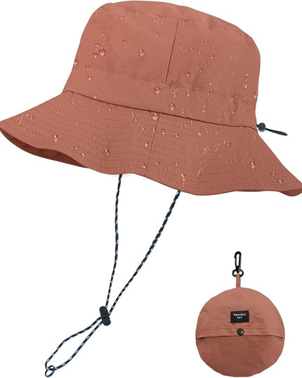 PFFY Quick Dry Waterproof Packable Bucket Hat for Women Men Outdoor Sun Hats with Detachable Chin Strap
