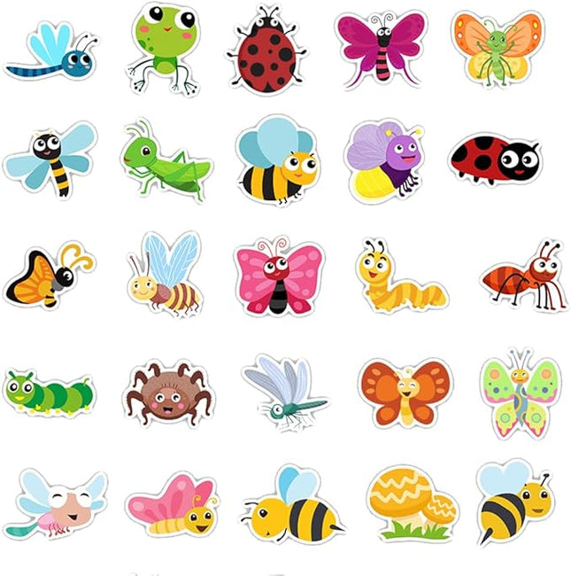 Cartoon Insects(Bees Butterfly Ladybug) Stickers for Boys Girls Kids,50 Pcs Cute Waterproof Vinyl Stickers for Water Bottles Laptop Flasks Computer Car Bike - Lovely Decals Pack(Insects -50pcs)