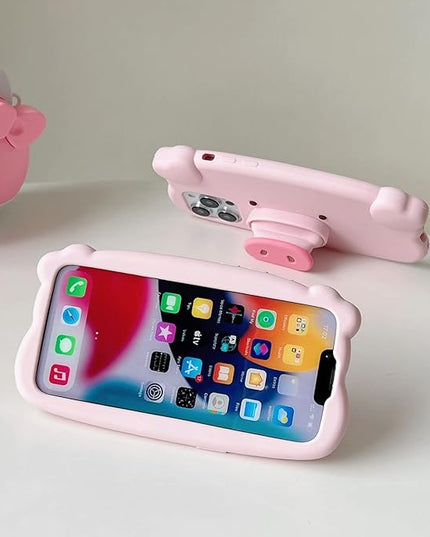 Case Compatible with iPhone 11,Cute 3D Kawaii Funny Pig Stand Cartoon Cover with Keychain Soft Silicone Gel Drop Protector Women Girls