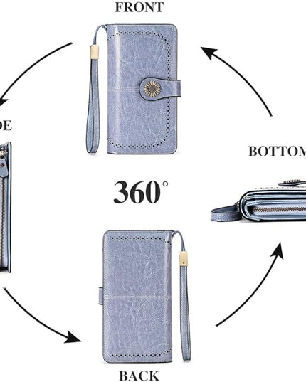 SENDEFN Wallets for Women Leather Credit Card Holder with RFID Blocking Large Capacity Wristlet | with RFID Blocking, Large Capacity, Wristlet, with RFID Blocking, Large Capacity, Wristlet