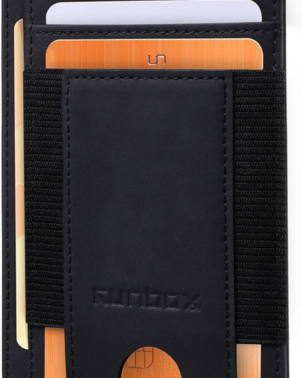 RUNBOX Slim Minimalist Wallet 8-12 Cards Front Pocket RFID Blocking Leather Small Thin Card Holder Wallets for Men and Women Gifts for Him