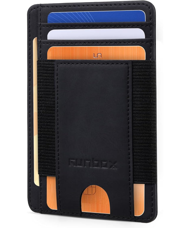 RUNBOX Slim Minimalist Wallet 8-12 Cards Front Pocket RFID Blocking Leather Small Thin Card Holder Wallets for Men and Women Gifts for Him