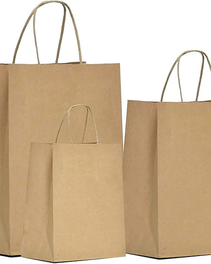 Qutuus Brown Paper Bags with Handles - Assorted Sizes, 120 Pcs - Large, Medium & Small Kraft Bags for Business, Shopping & Retail Use
