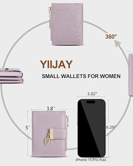 yiijay Small Wallet Women RFID Blocking Leather Bifold Wallet Credit Card Holder for Women Ladies Compact Wallet Mini Purse With Zipper Pocket