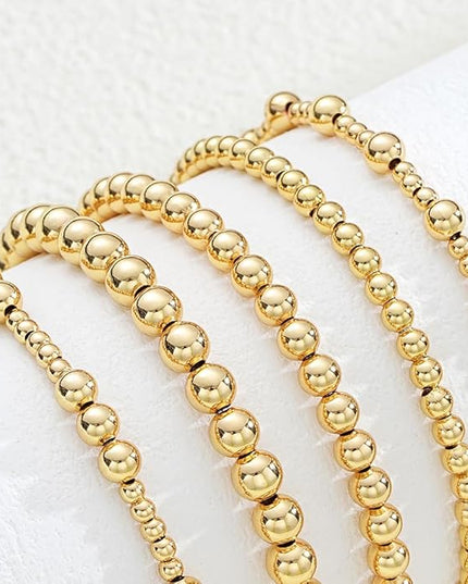 Gold Beaded Bracelets for Women, 14K Real Gold Plated Jewelry for Women Dainty Pearl Bead Bracelets Stack, Non Tarnish Trendy Stackable Ball Cross Stretch Bracelet Set Fashion Accessories Gifts