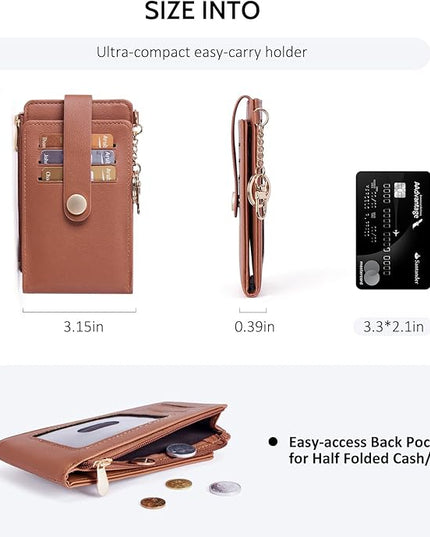 POIUGOYA Slim Wallet for Women,RFID Blocking Bifold Credit Card Holder with Zipper Coin Pocket,ID Window,Keychain