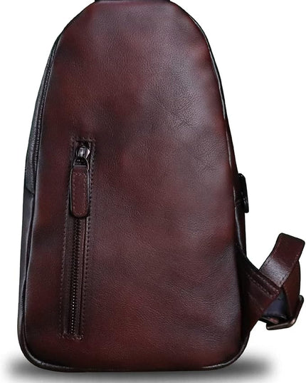 Genuine Leather Sling Bag Crossbody Purse Handmade Hiking Daypack Motorcycle Bag Retro Shoulder Backpack Vintage Chest Bag (Coffee)