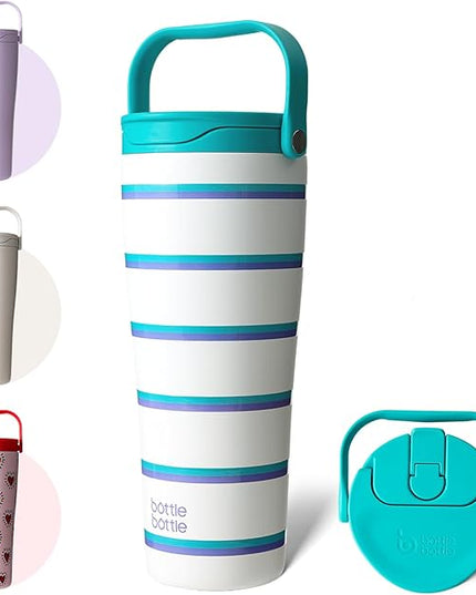 BOTTLE BOTTLE Insulated Tumbler with Handle & Straw Lid, 30oz Stainless Steel Leak-Proof Water Bottle for Hot & Cold Drinks, Add Ice Without Unscrewing, BPA-Free for Travel, Sports, Office(Stripe)