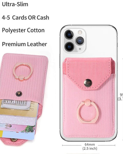 Card Holder & Ring Stand for Smartphones, Stick-on Wallet for iPhone & Android, Adhesive Credit Card Sleeve