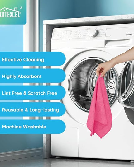HOMEXCEL Pink Microfiber Cleaning Cloth, 24 Pack Cleaning Towels for Kitchen, Lint Free, Scratch-Free, Highly Absorbent, and Reusable Cleaning Rags for House, Window and Glass, Cars, 11.5 X11.5 inch