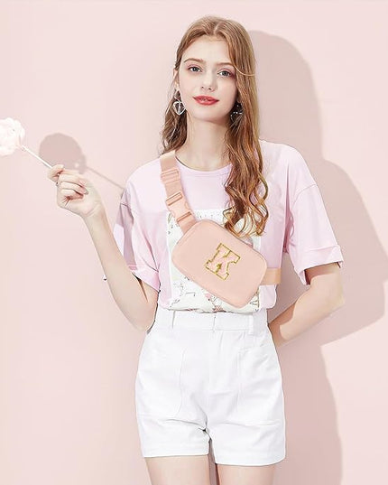 Gitus Gifts for 8 9 10 11 12 Year Old Girls Belt Bag Fanny Pack Crossbody Bags with Initial Letter Patch Cute Stuff Birthday Gifts for Teen Girls Women Personalized Trend Stuff (Coral Pink-K)