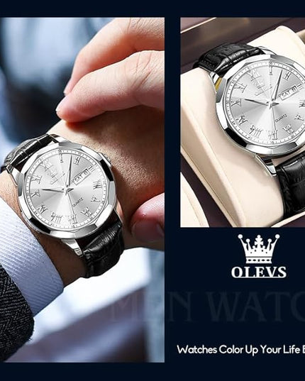 OLEVS Mens Watches Mens Leather Watch Ultra Thin Watches for Men Minimalist Watch with Leather Band Quartz Analog Dress Casual Simple Lightweight relojes para Hombres