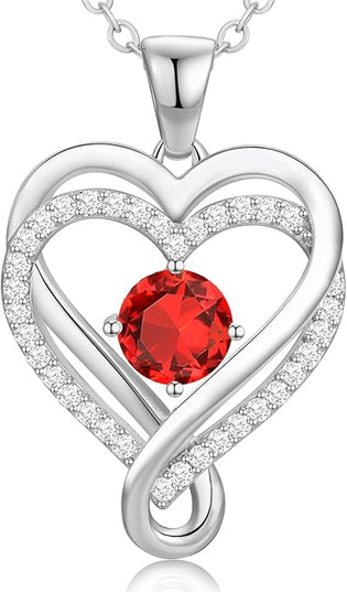Infinity Love Heart Birthstone Necklace for Women Wife, S925 Sterling Silver Anniversary for Women Wife Birthday Gift for Her Girlfriend Mom Daughters, I Love You Women's Jewelry 18k Rose Gold Filled