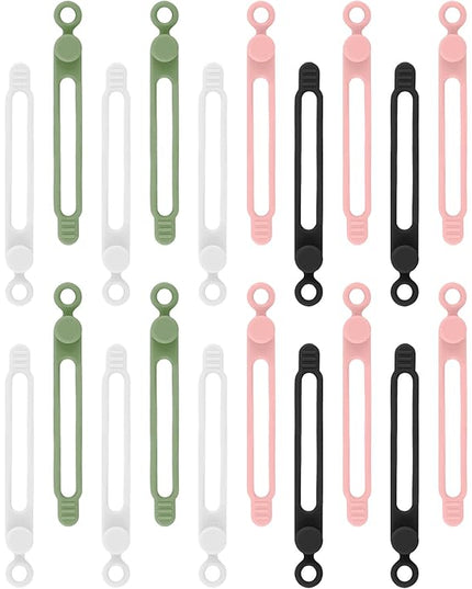 24Pcs Silicone Cable Ties, Reusable Cord Organizer for Charging Cords in Office, School, Home - Multipurpose Elastic Wraps