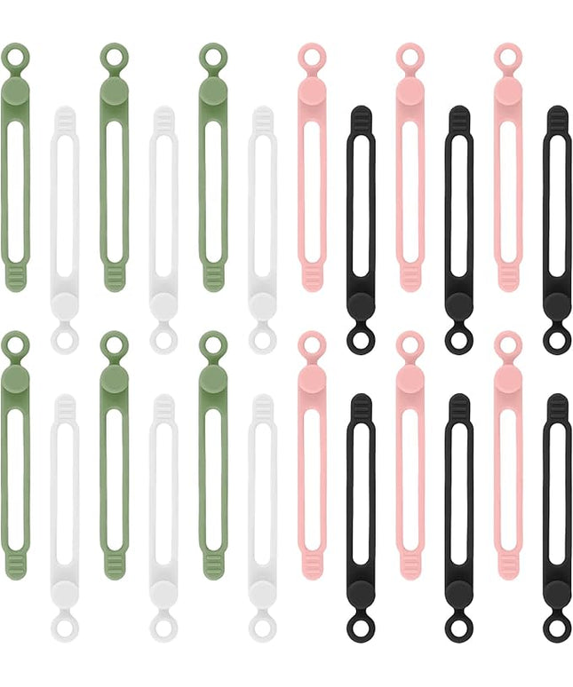 24Pcs Silicone Cable Ties, Reusable Cord Organizer for Charging Cords in Office, School, Home - Multipurpose Elastic Wraps