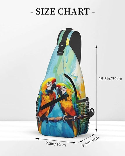 Animal Face Sling Bag Crossbody Bags Chest Bag Backpack for Travel Running and Hiking for Men Women Colorful Parrot 2