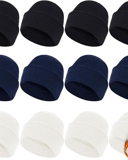 ZH 12-Pack Knitted Winter Beanie Hats for Men and Women, Warm and Cozy Cuffed Skull Caps, Bulk Purchase
