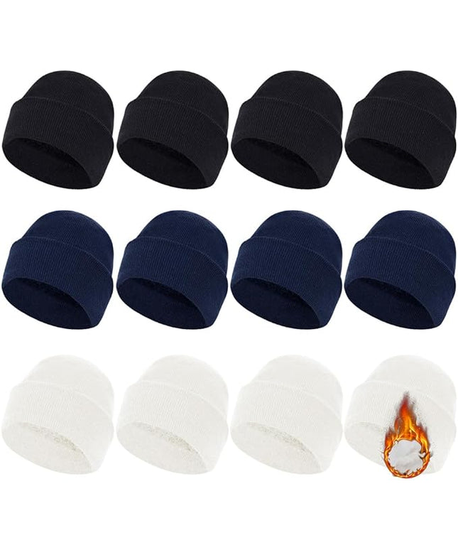 ZH 12-Pack Knitted Winter Beanie Hats for Men and Women, Warm and Cozy Cuffed Skull Caps, Bulk Purchase