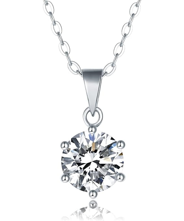 IMOLOVE Moissanite Solitaire Pendant Necklaces for Women Sterling Silver with 18K White Gold Plated 1-3 Carat D Color VVS1 Clarity Mossanite Jewelry for Women