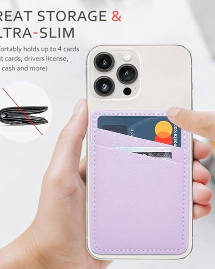 Phone Wallet Stick On, Leather Phone Card Holder, Credit Card Holder for Phone Case Compatible with iPhone, Samsung and Android - White, Purple