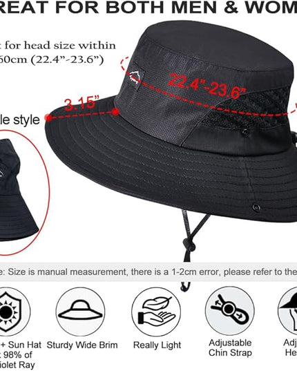 Sireck Fishing Hat, UPF50+ Wide Brim Sun Hat for Men Women, UV Protection Hiking Beach Bucket Hats Summer Safari Hat