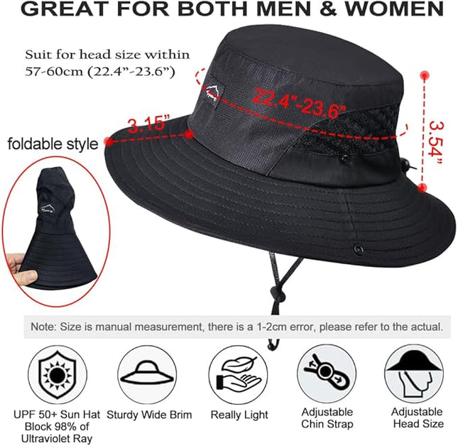 Sireck Fishing Hat, UPF50+ Wide Brim Sun Hat for Men Women, UV Protection Hiking Beach Bucket Hats Summer Safari Hat