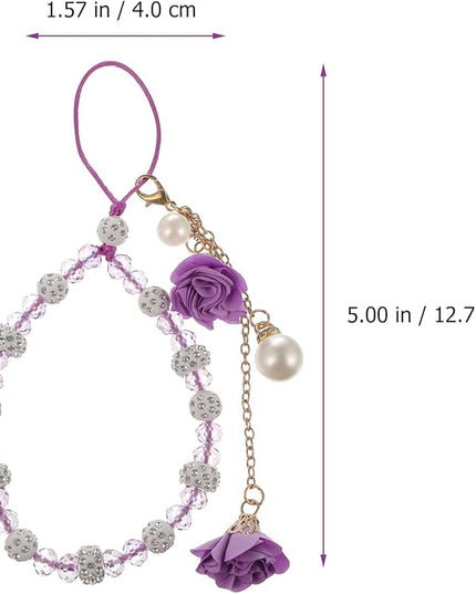 Mobile Phone Straps Crystal Hand Wrist Lanyard Cute Phone Charm Car Key Purse Pendant Lanyard Wrist Strap Badge Holder Cell Name Tag Purple Bead Unique