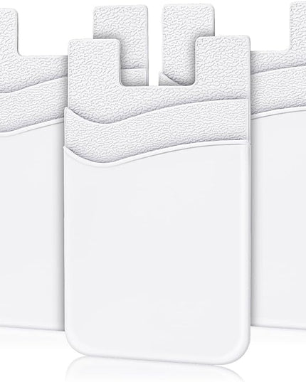 Senose Phone Wallet Stick On, Phone Card Holder, Silicone Credit Card Holder for Back of Cellphone Case Compatible for Most of Cellphone (iPhone, Samsung) - Pack of 3 (White)