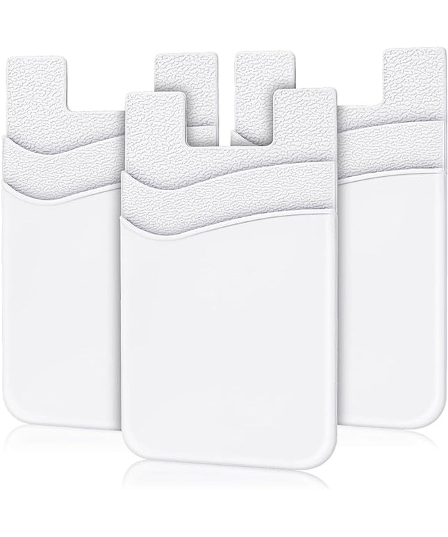 Senose Phone Wallet Stick On, Phone Card Holder, Silicone Credit Card Holder for Back of Cellphone Case Compatible for Most of Cellphone (iPhone, Samsung) - Pack of 3 (White)