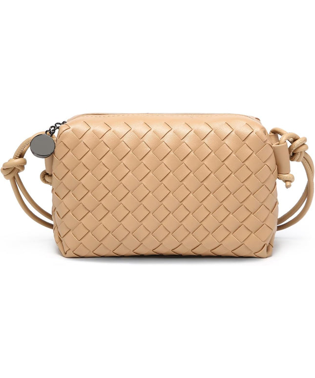 Woven Leather Crossbody Bag,Small Woven Crossbody Purse for Women, Mini braided Clutch Shoulder Handbag,Light Weight