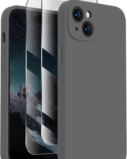 FireNova Designed for iPhone 15 Case, Silicone Upgraded [Camera Protection] Phone Case with [2 Screen Protectors], Soft Anti-Scratch Microfiber Lining Inside, 6.1 inch, Space Gray