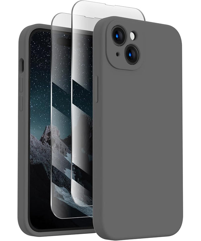 FireNova Designed for iPhone 15 Case, Silicone Upgraded [Camera Protection] Phone Case with [2 Screen Protectors], Soft Anti-Scratch Microfiber Lining Inside, 6.1 inch, Space Gray
