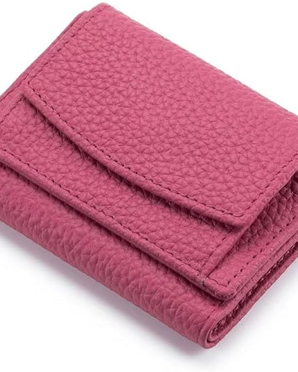 Mudono Small Wallet for Women Genuine Leather RFID Blocking Card Holder Minimalist Tri-fold Cash Wallet with Snap Coin Pouch