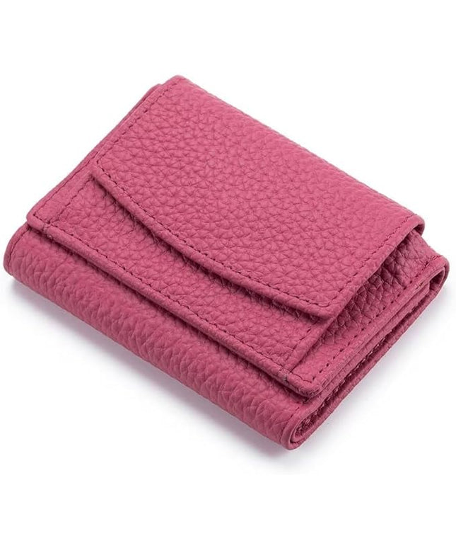 Mudono Small Wallet for Women Genuine Leather RFID Blocking Card Holder Minimalist Tri-fold Cash Wallet with Snap Coin Pouch