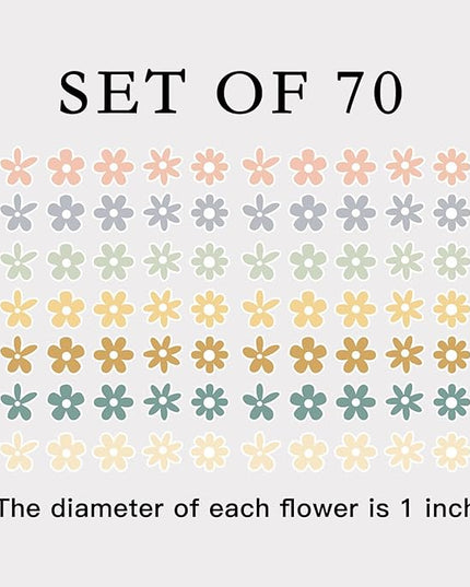 Little Daisy Stickers, Set of 70 Cute Flower Sticker Pack for Laptop, Water Bottle, and Phone, Aesthetic Small Floral Decals, 1 Inch (Colorful)