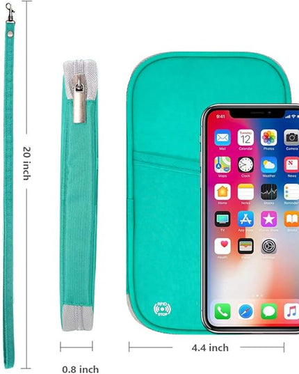 RFID Family Passport Wallet Holder Waterproof, Travel Document Organizer Credit Card Clutch Bag for Men Women
