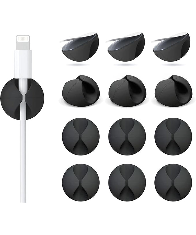 12 Pack Cable Clips, Znben Cord Organizer Holder Adhesive Cable Management Charger Wire Holder Clips for Desk, Home, Office, Car, Cubicle, Nightstand Black