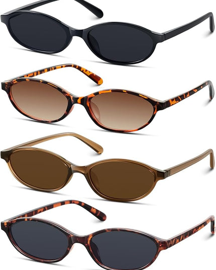 KUGUAOK Retro Oval Sunglasses for Women 90s Design Small Cat Eye Sun Glasses UV Protection Y2k Trendy Narrow Shades