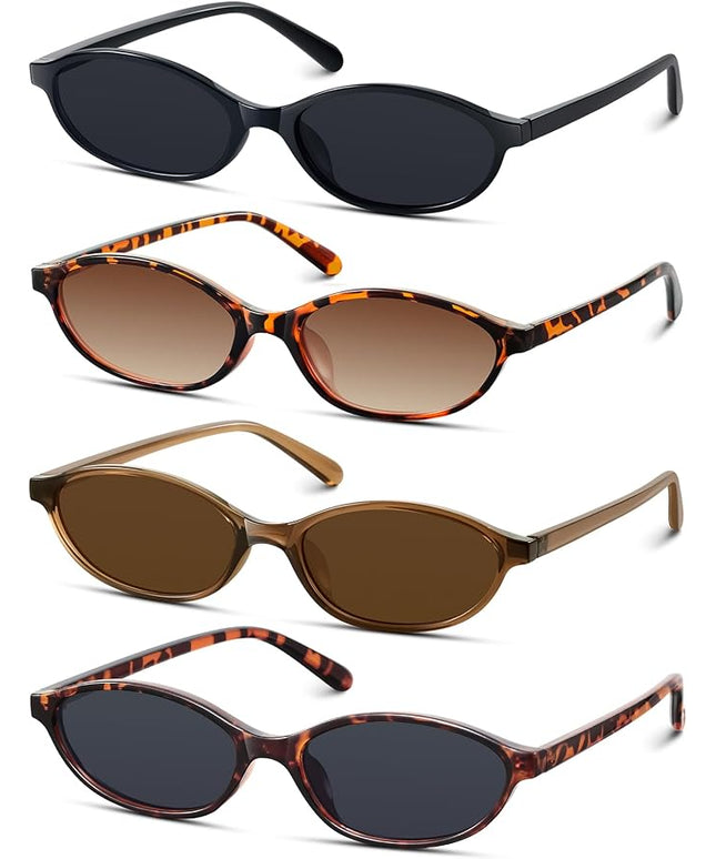 KUGUAOK Retro Oval Sunglasses for Women 90s Design Small Cat Eye Sun Glasses UV Protection Y2k Trendy Narrow Shades