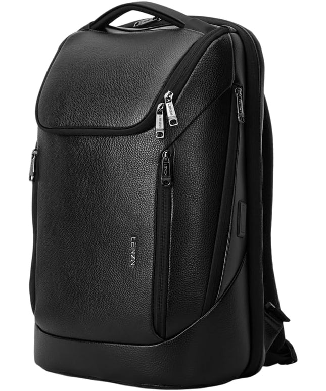 Durable Leather Laptop Business Backpack Perfect for Men & Women, Work Backpack Fits 15.6 Inch, Premium Quality Travel Bag with USB Charging Port, Water-Resistant, Bookbag with Multiple Pockets