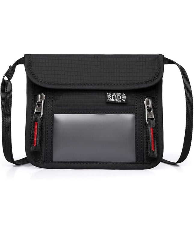 Passport Holder for Travel Pouch Neck Wallet for Traveling Women Men with RFID Blocking Waterproof and Slim Neck Pouch Adjustable Neck Strap (Black(Red zipper))