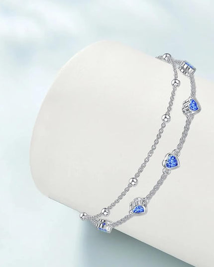 Dorunmo 925 Sterling Silver Heart Birthstone Anklet Bracelets for Women Best Mother's Day Birthday Jewelry for Wife Girlfriend Mom Daughter Her