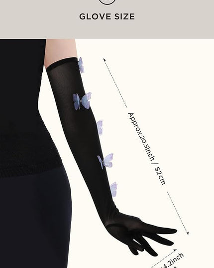 BABEYOND Lace Gloves for Women - Princess Gloves Long Stretchy Butterflies Mesh Tulle Sheer for Costume Tea Party