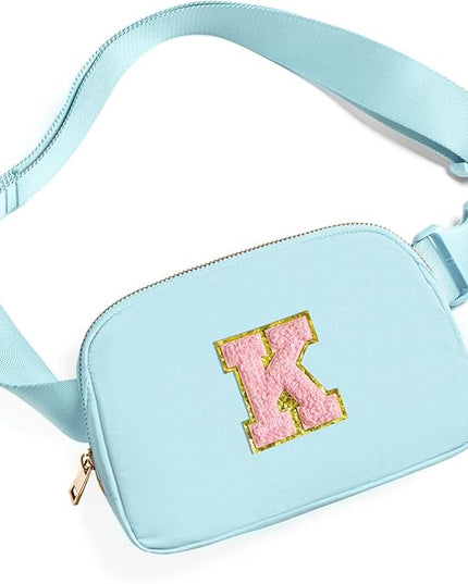 Gitus Gifts for 7 8 9 10 11 Year Old Girls Belt Bag Fanny Pack Crossbody Bags with Initial Letter Patch Birthday Gifts for Daughter Sister Friends Teen girls (Icing Blue-K)