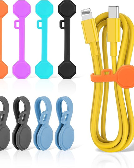 8PCS Silicone Magnetic Cable Ties & Clips, Cord Organizer [1S] Management Reusable Magnet Cable Organizer, Phone Cord Holder for Organizing, Bookmark Whiteboard Fridge Magnets etc