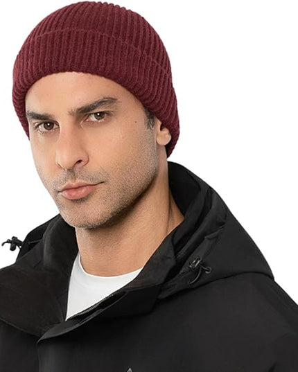 Stylish Wool Knit Short Cuff Fisherman Beanie for Men and Women Unisex Warm Winter Hat